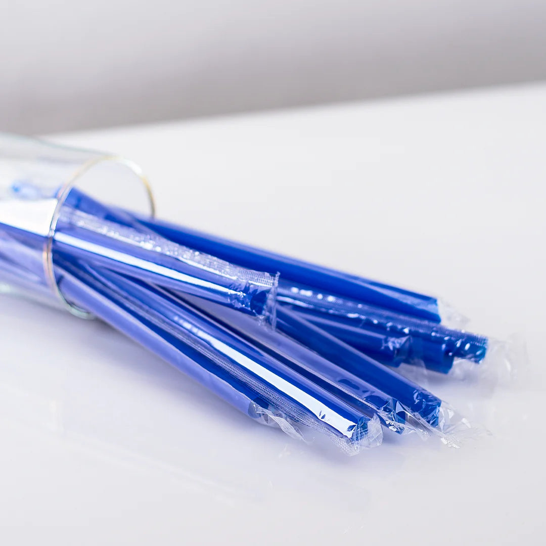 9" Diagonal Cut Boba Straws Poly Wrapped, Blue