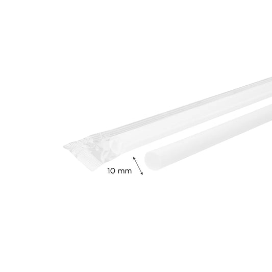 9" Diagonal Cut Boba Straws Poly Wrapped, White