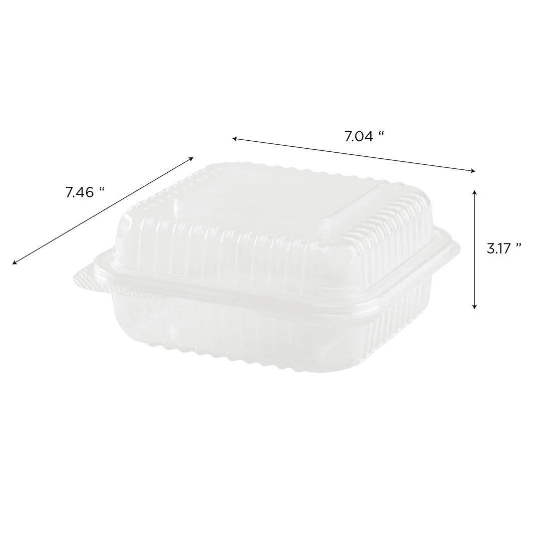 7" x 7" PP Plastic Hinged Container, Clear