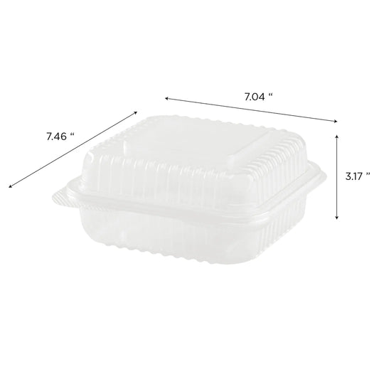 7" x 7" PP Plastic Hinged Container, Clear