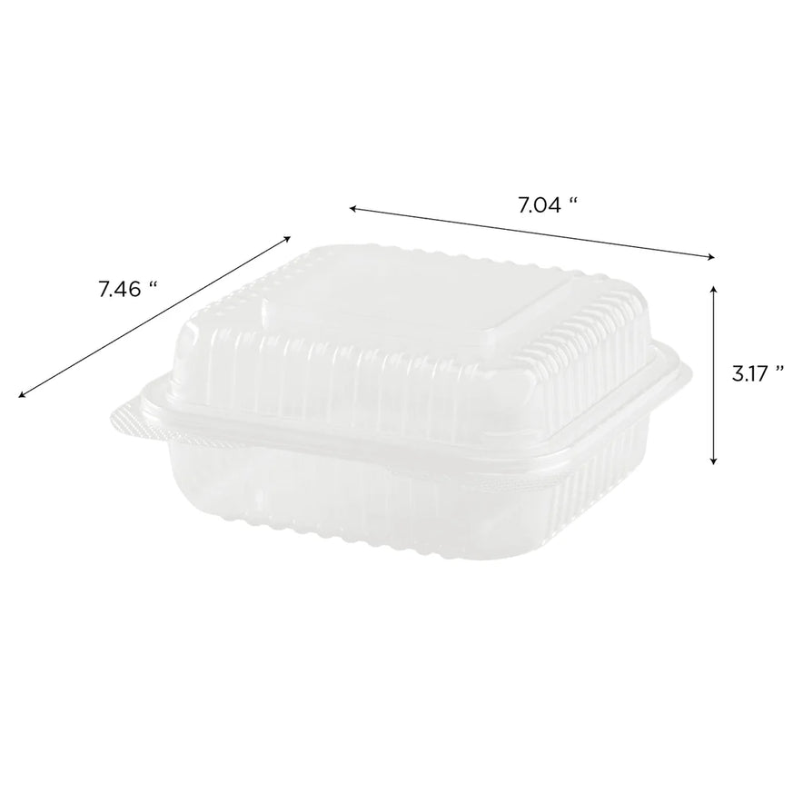 7" x 7" PP Plastic Hinged Container, Clear