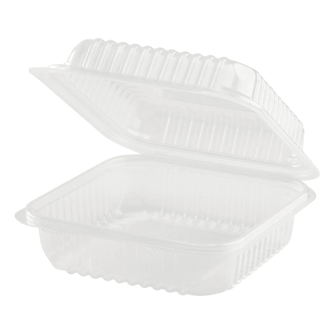 7" x 7" PP Plastic Hinged Container, Clear