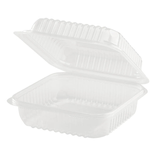 7" x 7" PP Plastic Hinged Container, Clear