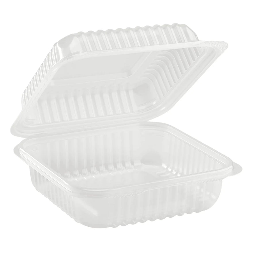 7" x 7" PP Plastic Hinged Container, Clear