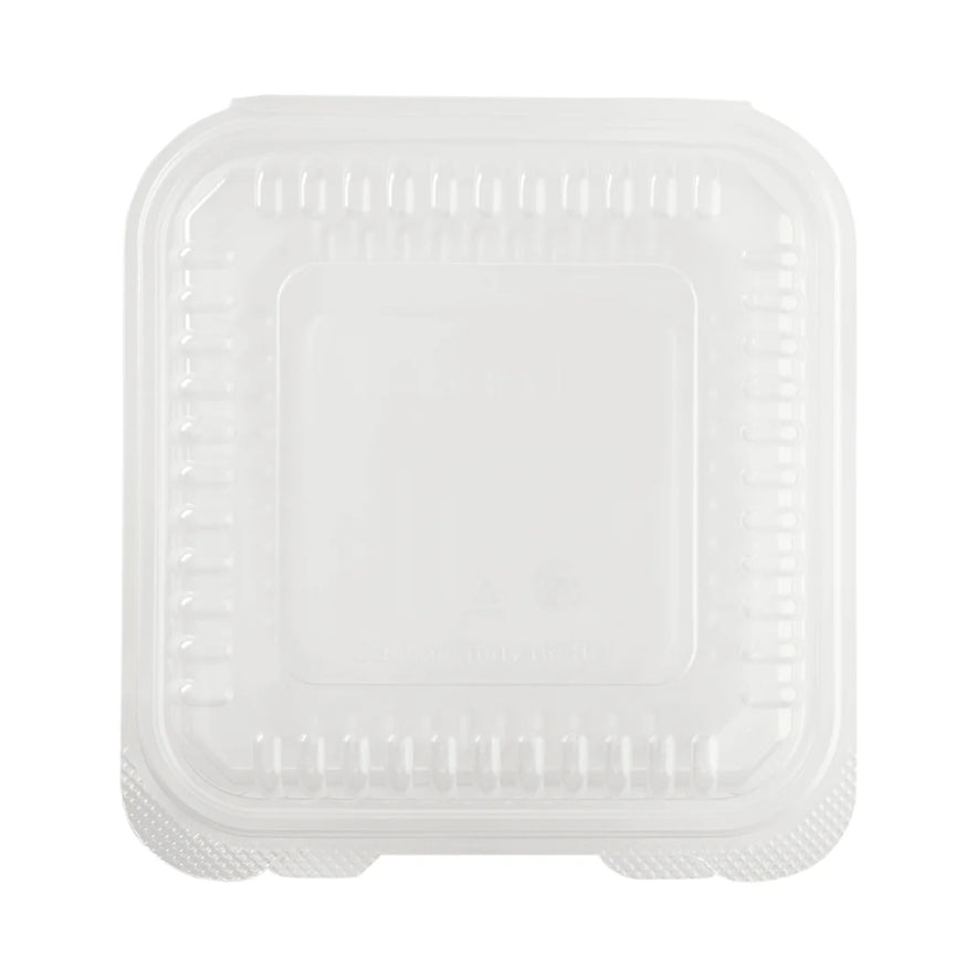 7" x 7" PP Plastic Hinged Container, Clear