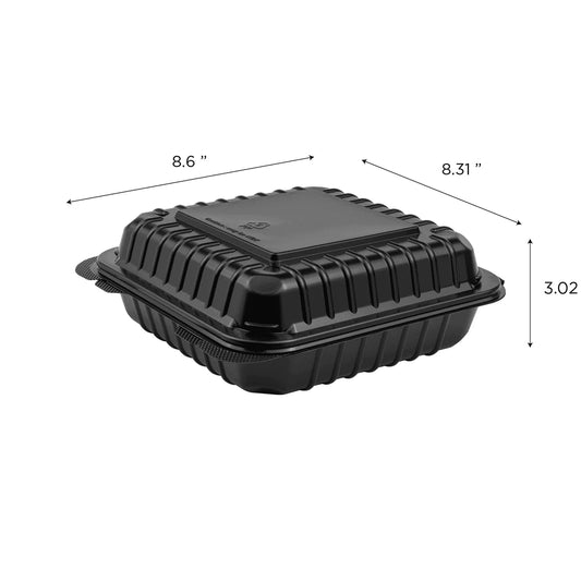 8" x 8" PP Plastic Hinged Container, Black