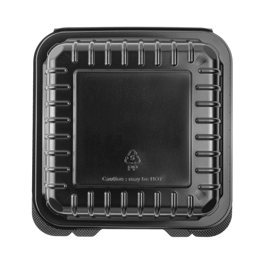 8" x 8" PP Plastic Hinged Container, Black