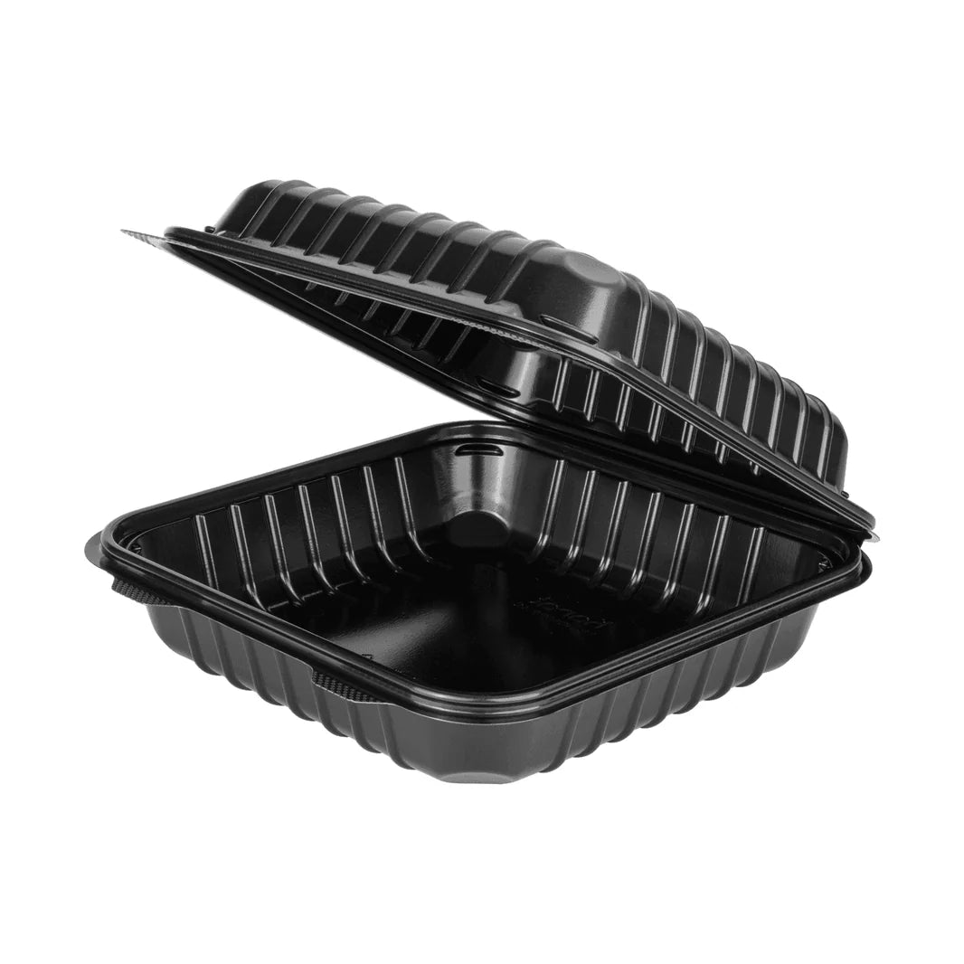 8" x 8" PP Plastic Hinged Container, Black