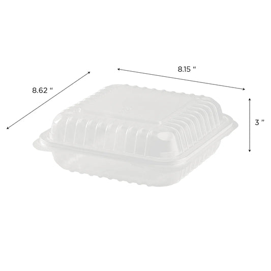 8" x 8" PP Plastic Hinged Container, Clear