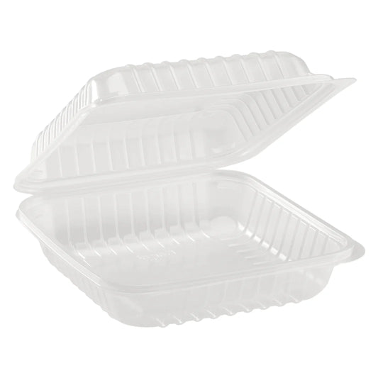 8" x 8" PP Plastic Hinged Container, Clear
