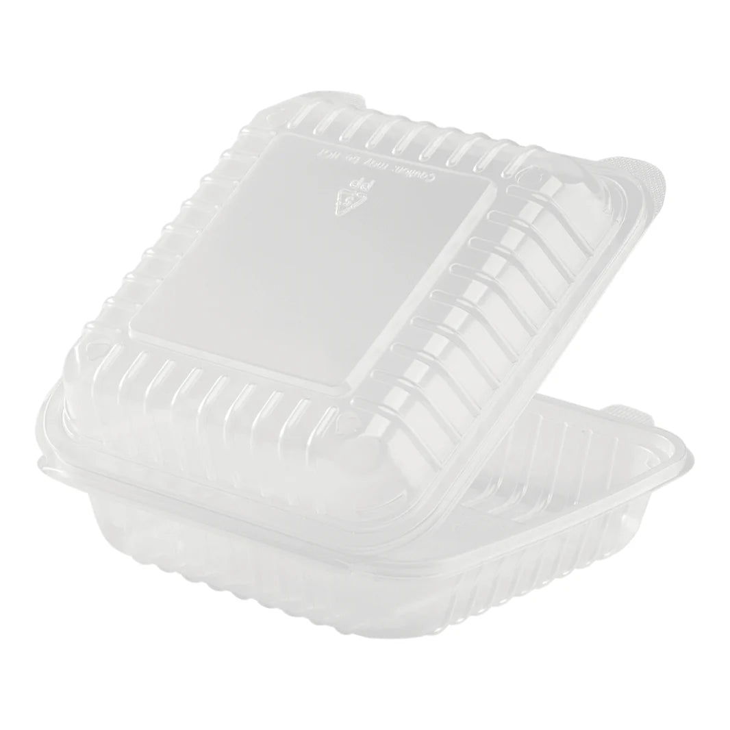 8" x 8" PP Plastic Hinged Container, Clear