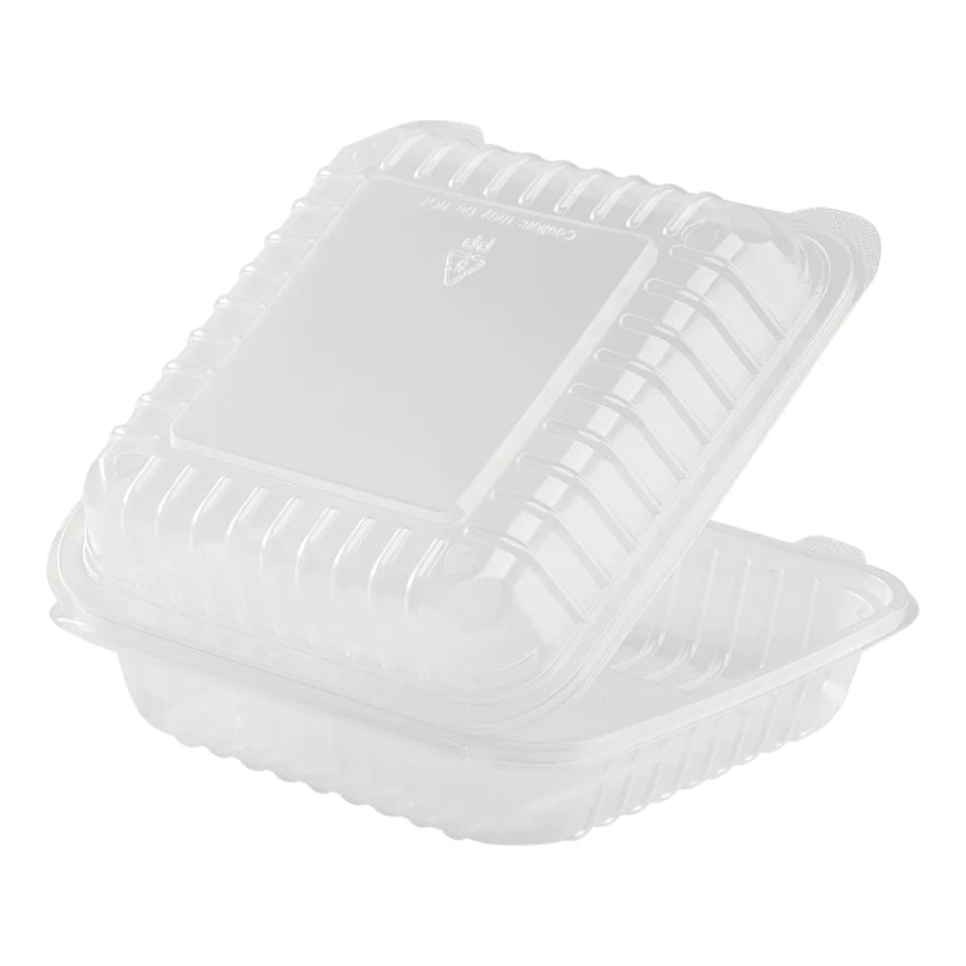 8" x 8" PP Plastic Hinged Container, Clear