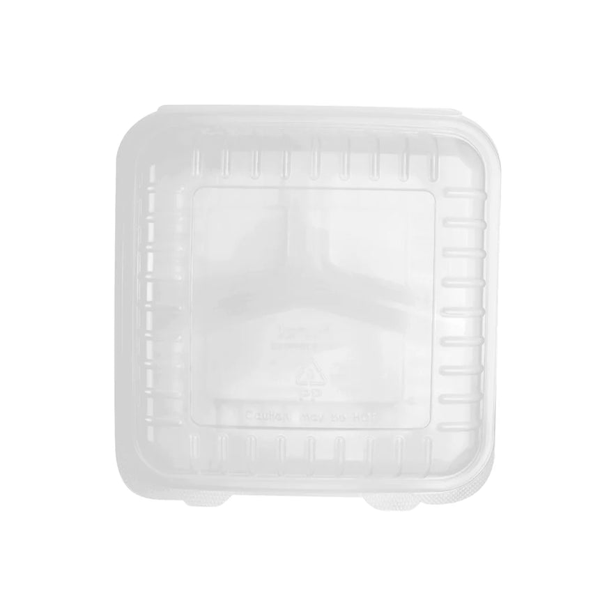 8" x 8" PP Plastic Hinged Container, 3 Compartments
