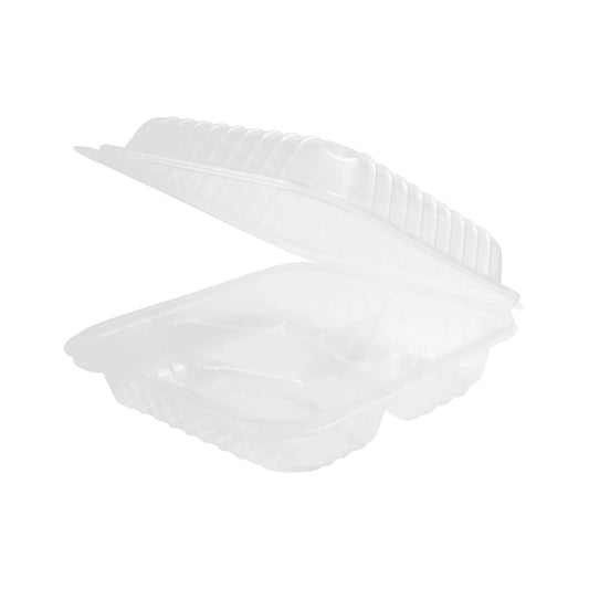8" x 8" PP Plastic Hinged Container, 3 Compartments