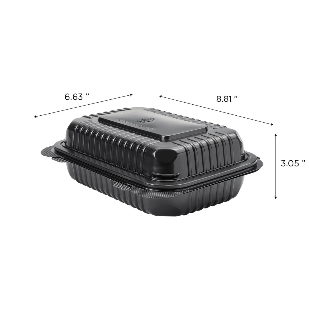 9" x 6" PP Plastic Hinged Container, Black