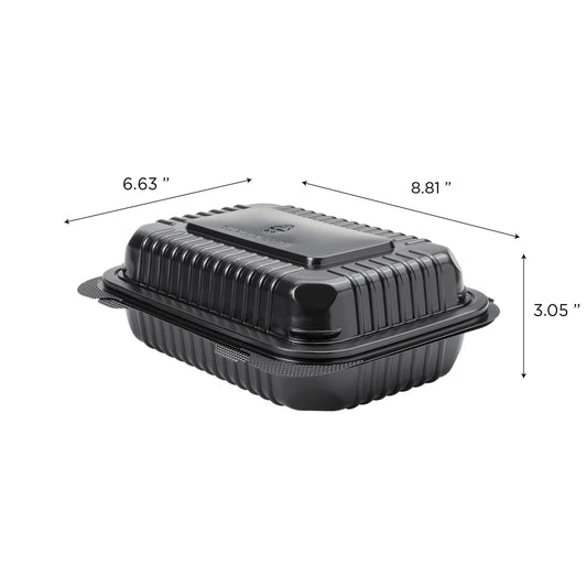 9" x 6" PP Plastic Hinged Container, Black