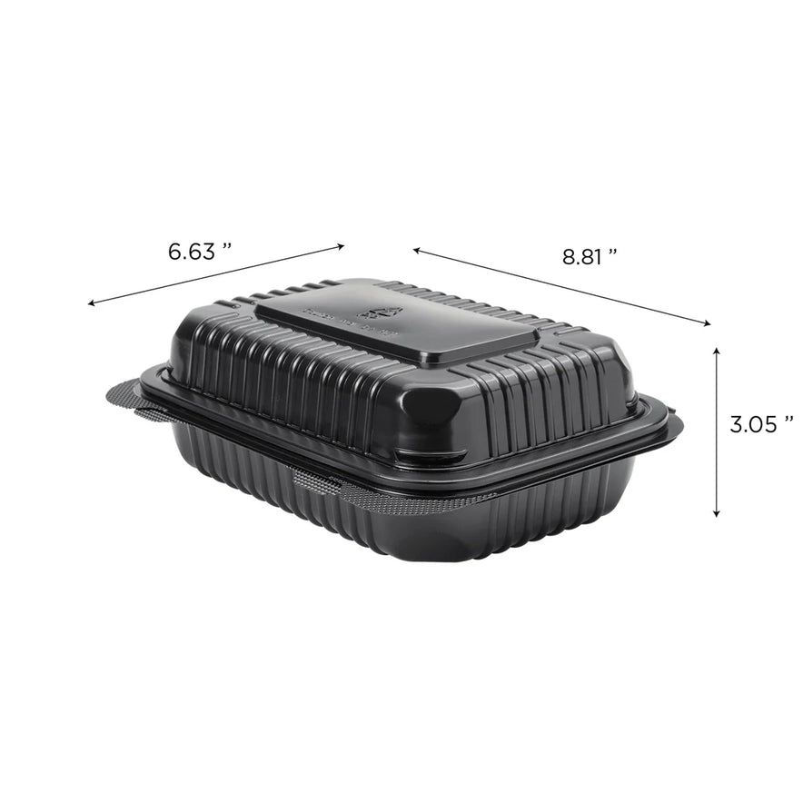 9" x 6" PP Plastic Hinged Container, Black