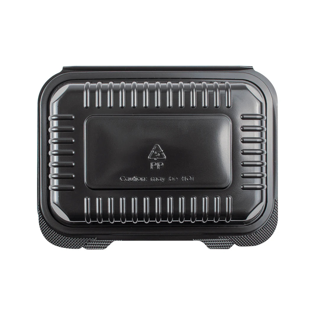 9" x 6" PP Plastic Hinged Container, Black