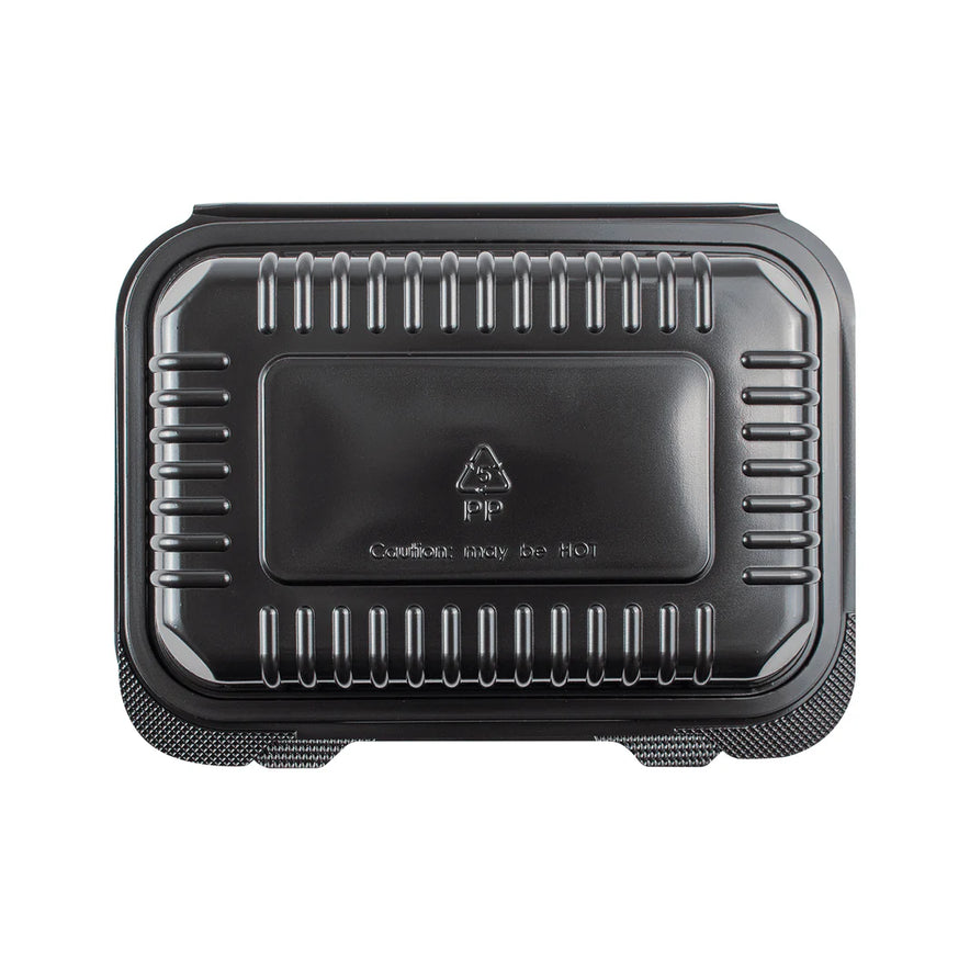 9" x 6" PP Plastic Hinged Container, Black