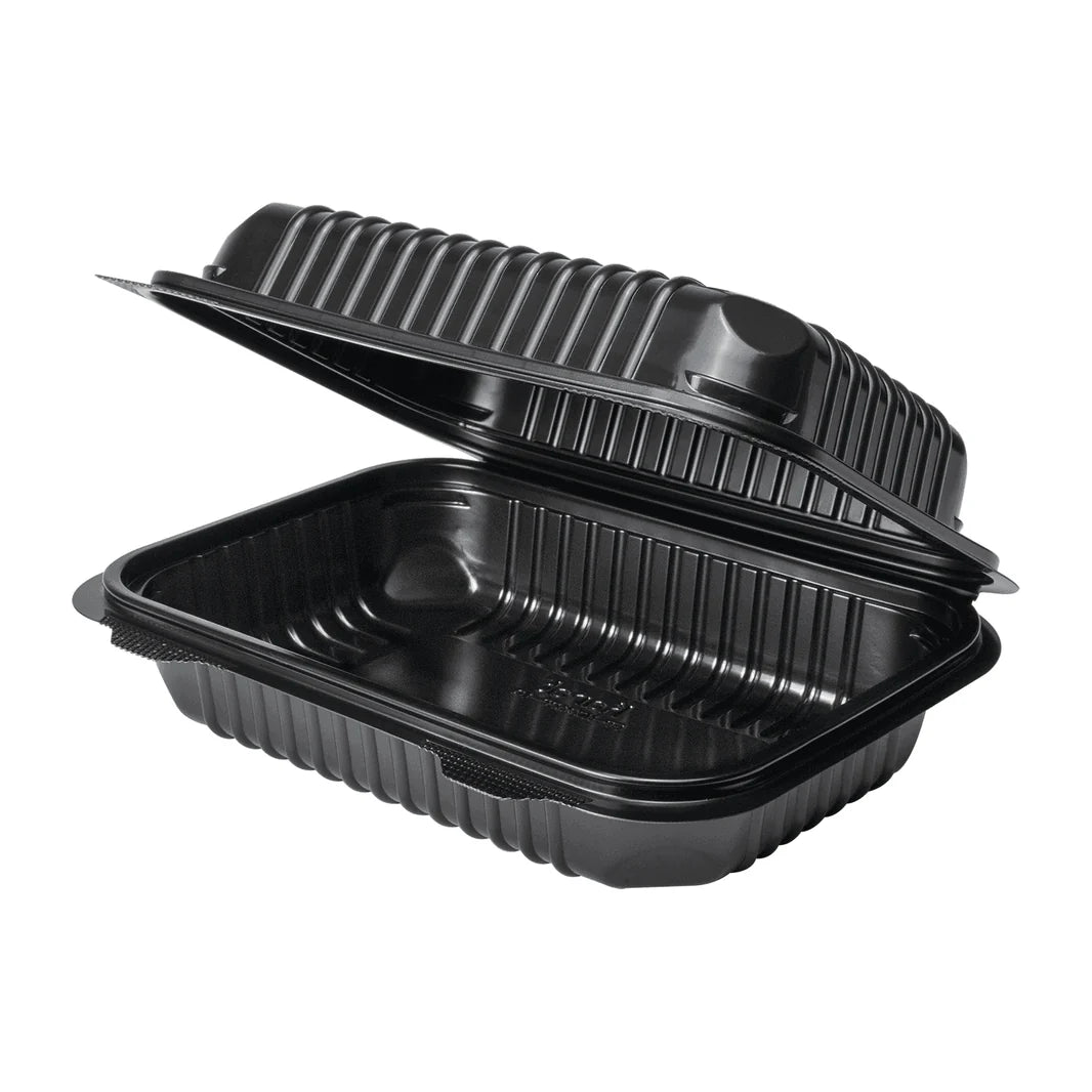9" x 6" PP Plastic Hinged Container, Black