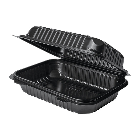 9" x 6" PP Plastic Hinged Container, Black