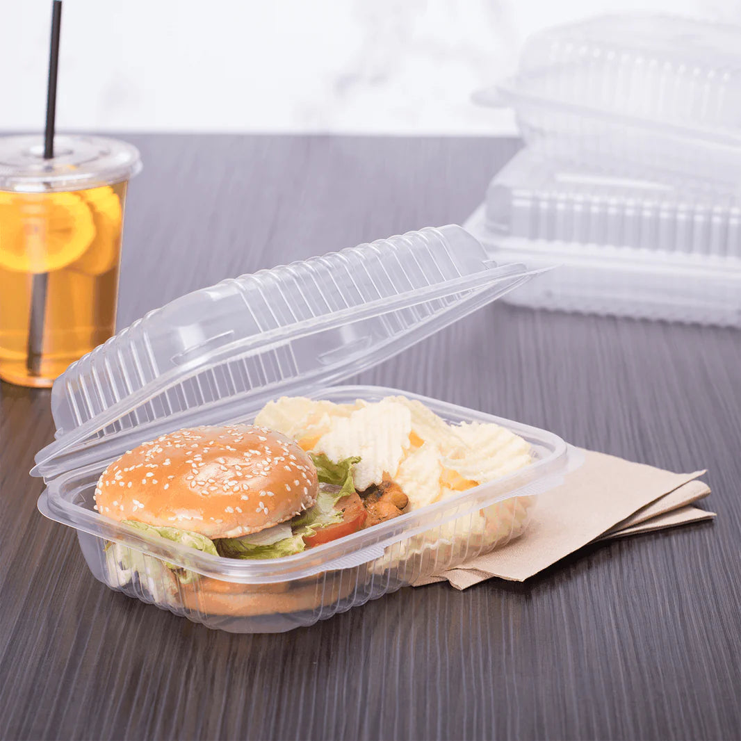 9" x 6" PP Plastic Hinged Container, Clear