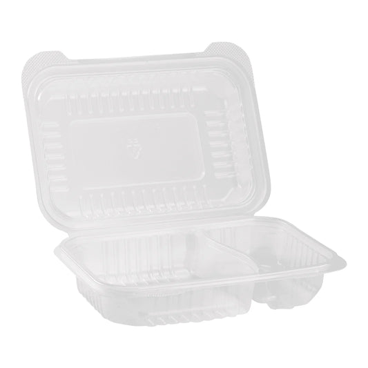 9" x 6" PP Plastic Hinged Container, 2 Compartments