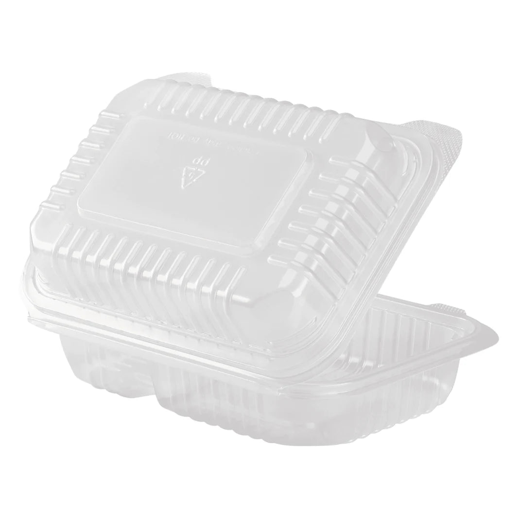 9" x 6" PP Plastic Hinged Container, 2 Compartments