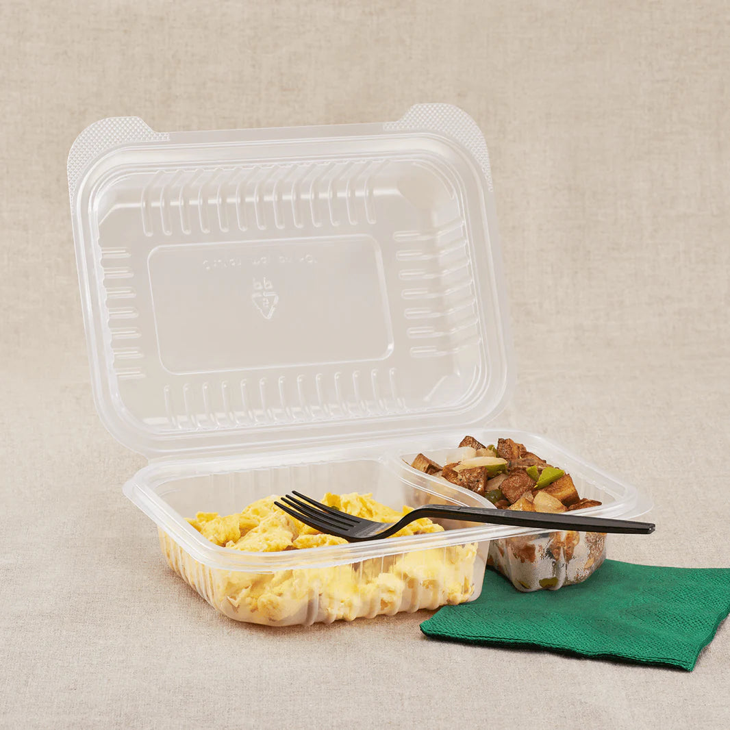 9" x 6" PP Plastic Hinged Container, 2 Compartments