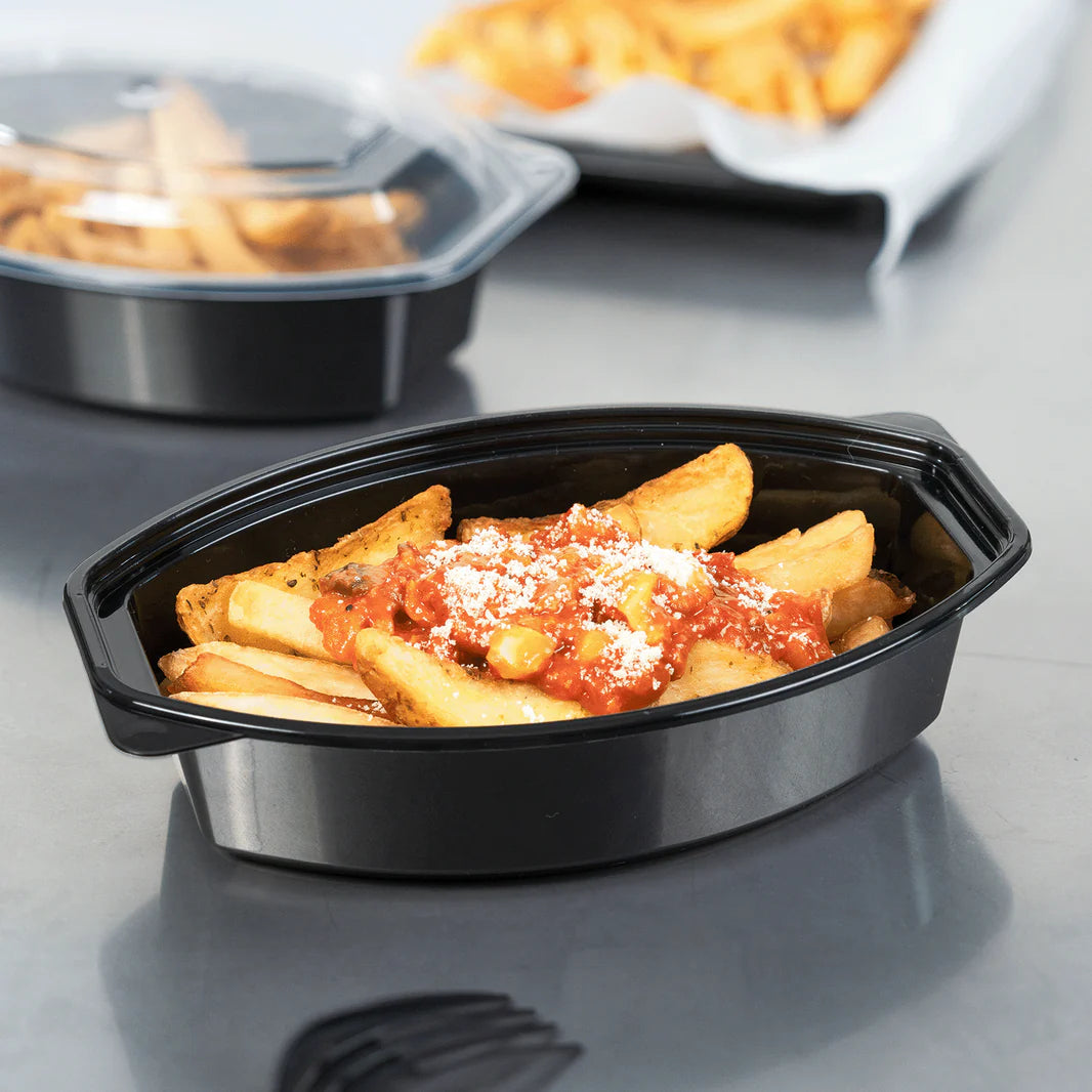 16oz PP Microwaveable Oval Food Container with Clear Lid, Black