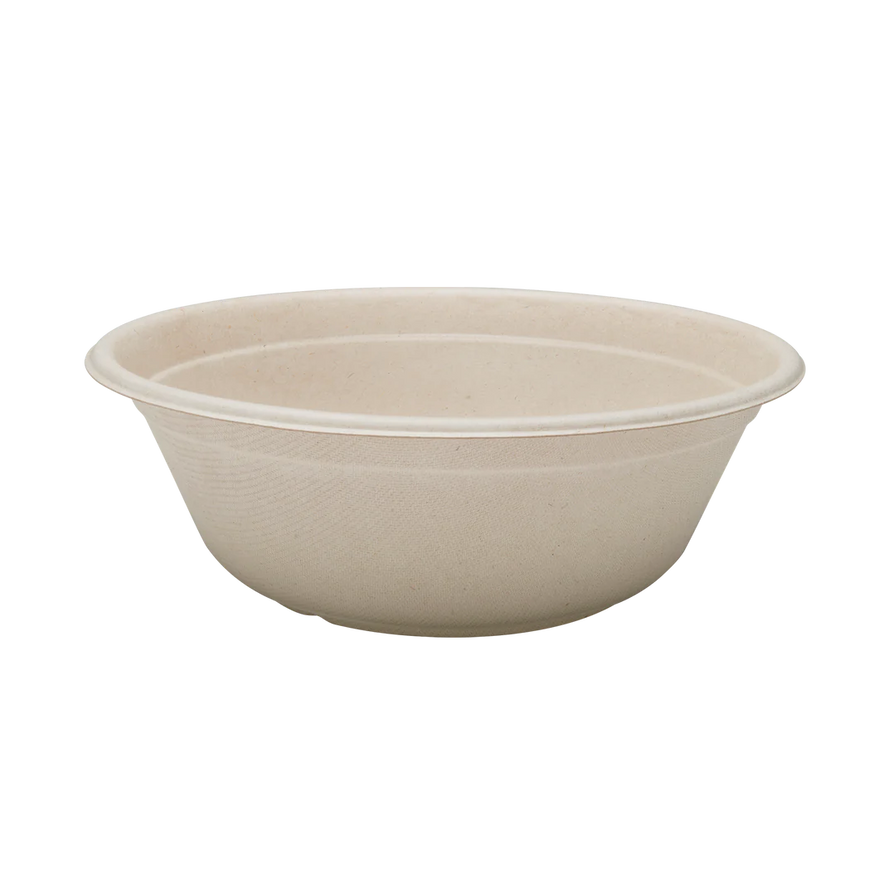 40oz PFAS Free Bagasse Round Bowl, Natural