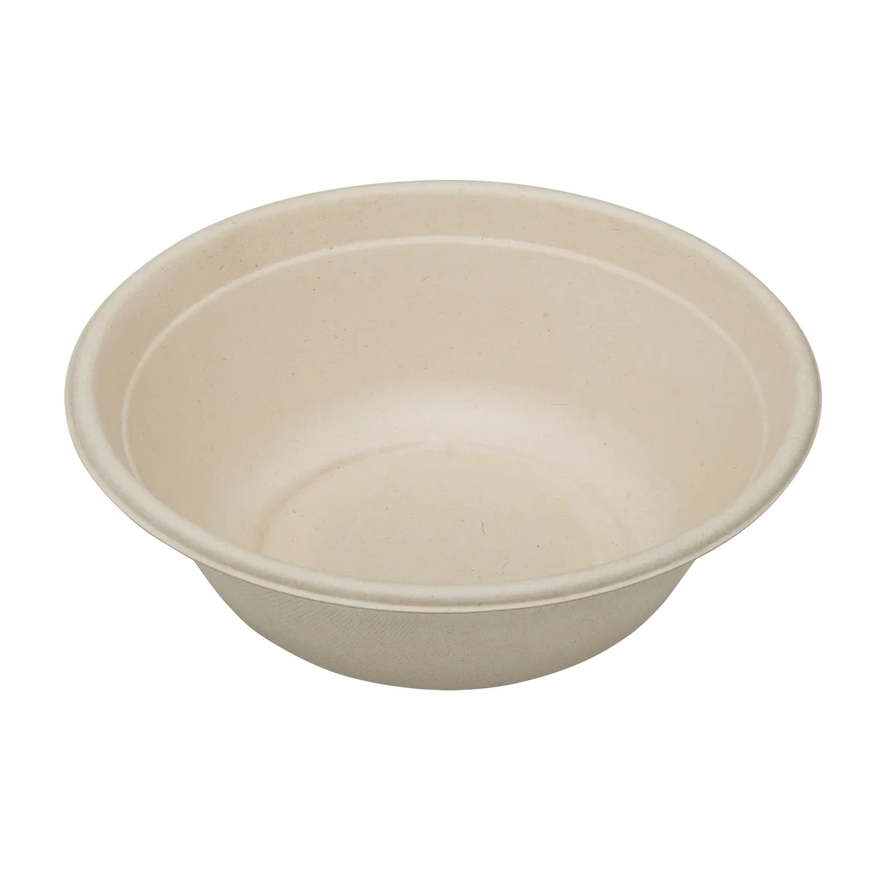 40oz PFAS Free Bagasse Round Bowl, Natural