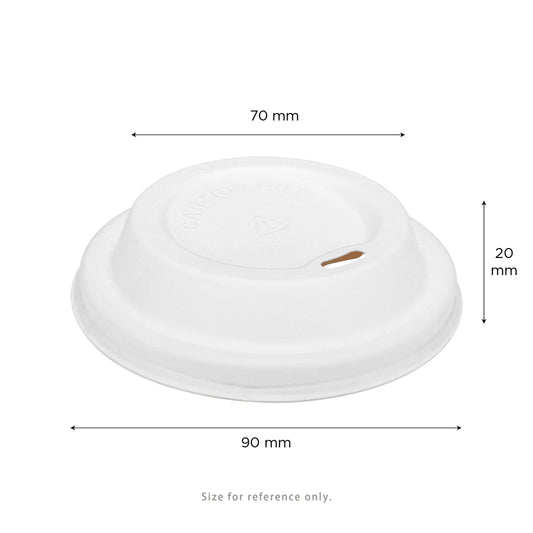 90mm Bagasse Sipper Dome Lid for 10-24oz Hot Cup, White