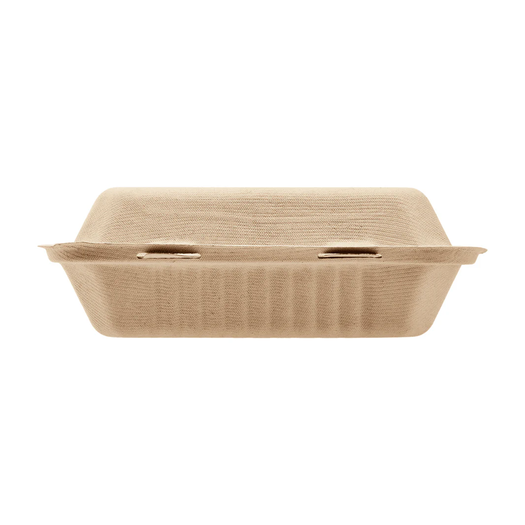 9"x9" PFAS Free Compostable Bagasse Hinged Containers, Natural, 3 Compartments