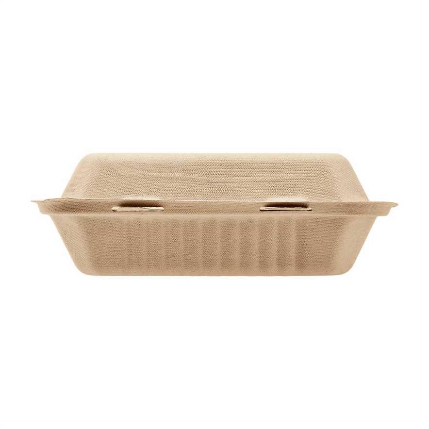 9"x9" PFAS Free Compostable Bagasse Hinged Containers, Natural, 3 Compartments
