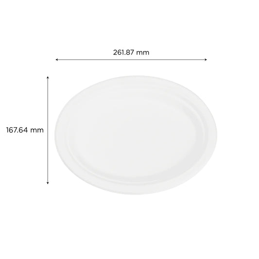 10"x 8" PFAS Free Compostable Bagasses Oval Plates, White