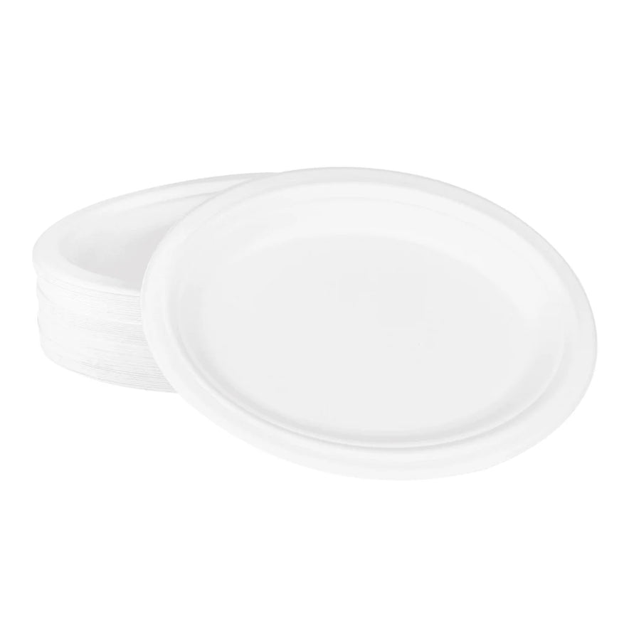 10"x 8" PFAS Free Compostable Bagasses Oval Plates, White