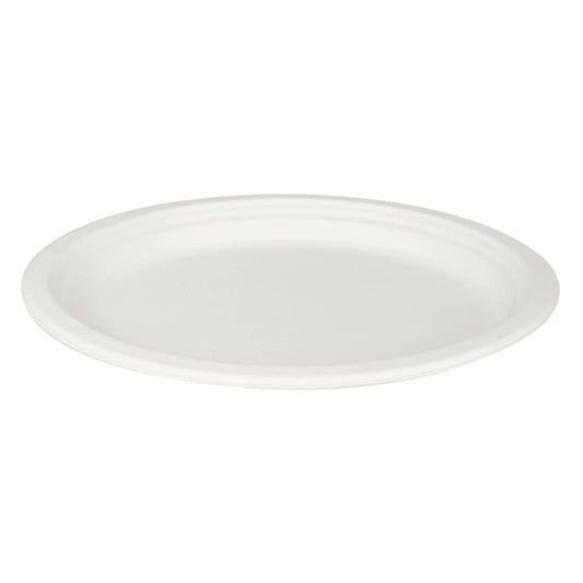 12.5"x 10" PFAS Free Compostable Bagasses Oval Plates, White