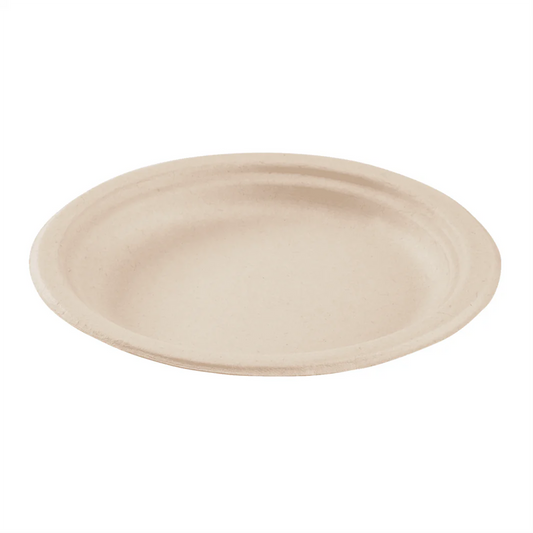 6" PFAS Free Compostable Bagasses Round Plates, Natural