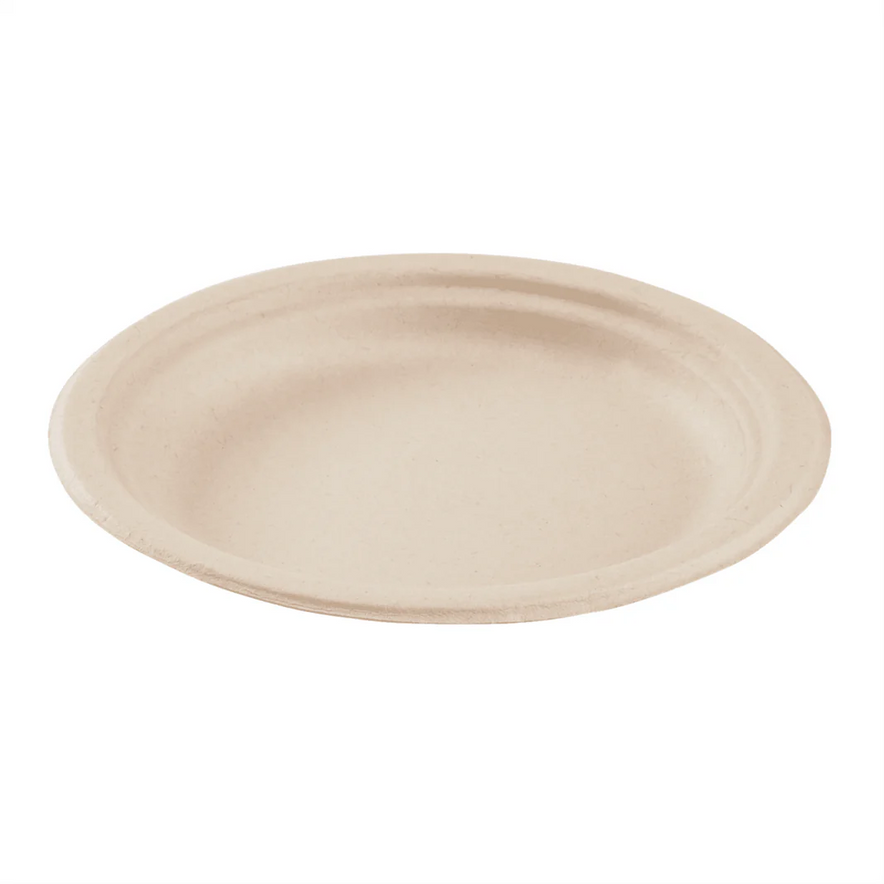 6" PFAS Free Compostable Bagasses Round Plates, Natural