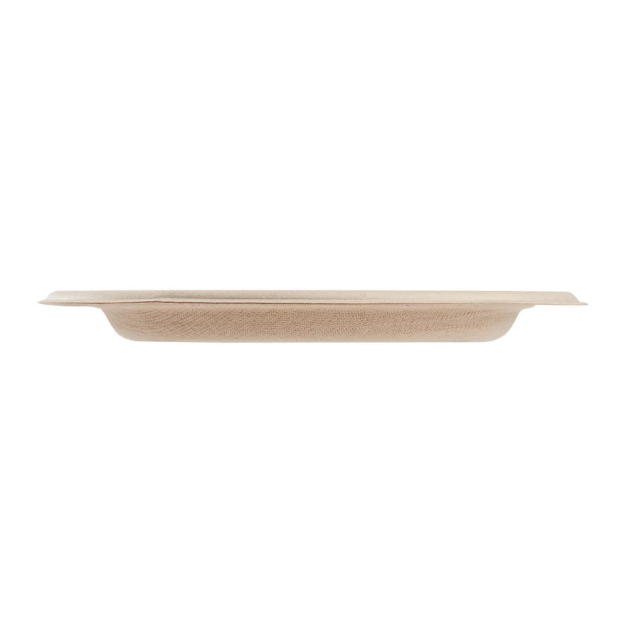 7" PFAS Free Compostable Bagasse Round Plates, Natural