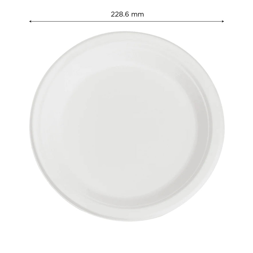 9" PFAS Free Compostable Bagasses Round Plates, White