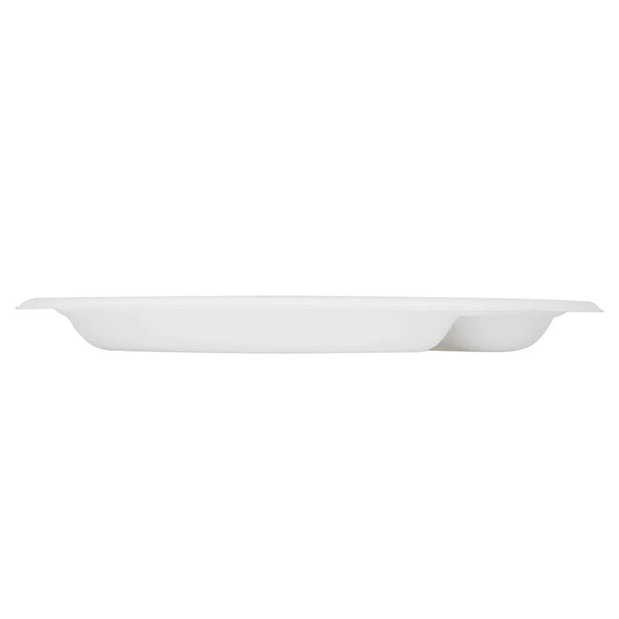 9" PFAS Free Compostable Bagasse Round Plates, White, 3 Compartments