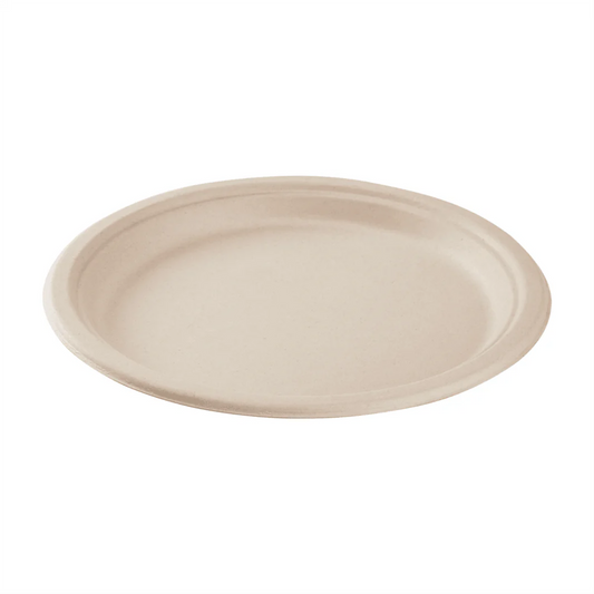 10" PFAS Free Compostable Bagasses Round Plates, Natural