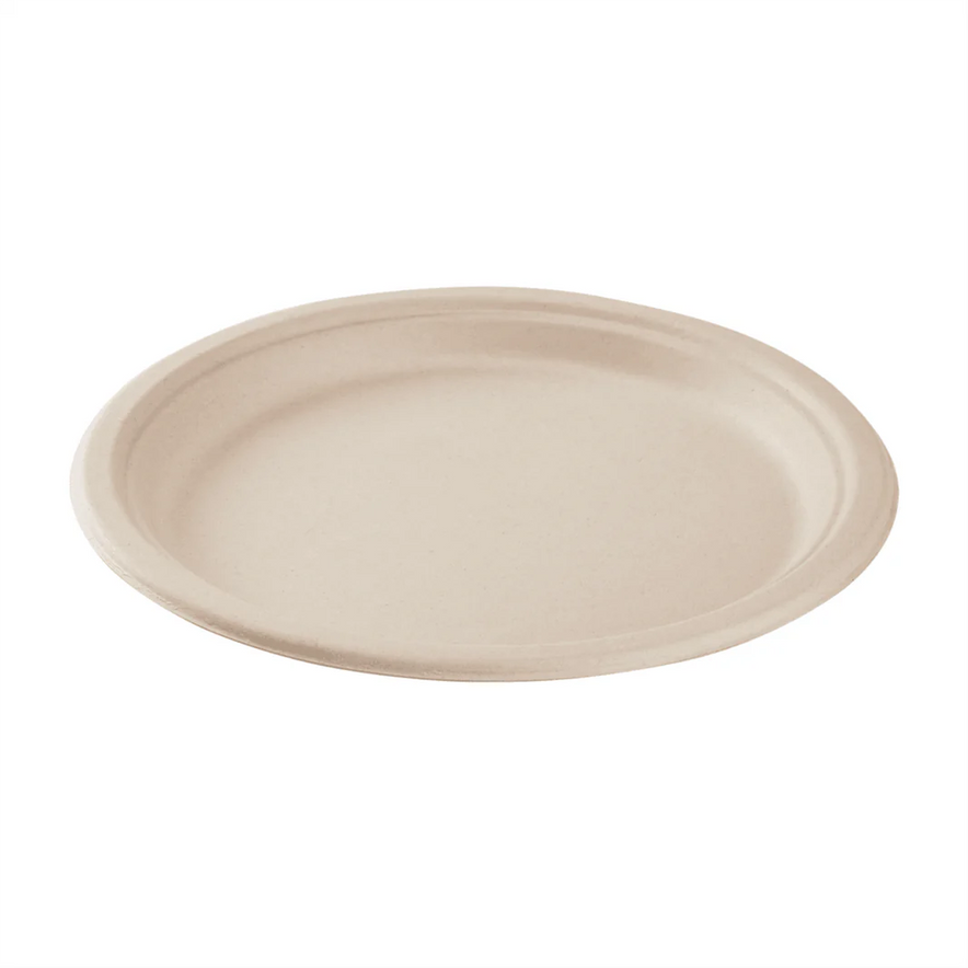 10" PFAS Free Compostable Bagasses Round Plates, Natural