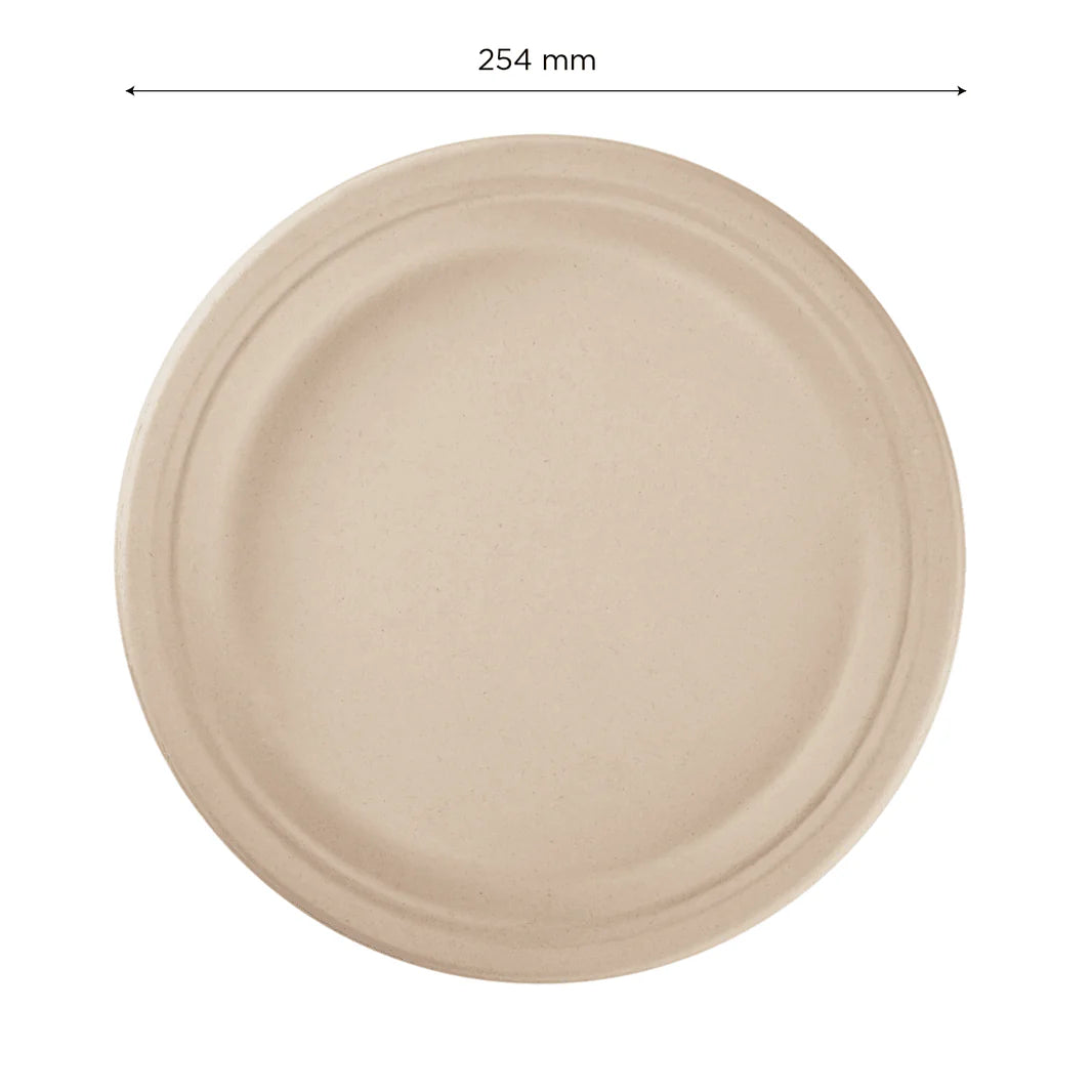 10" PFAS Free Compostable Bagasses Round Plates, Natural