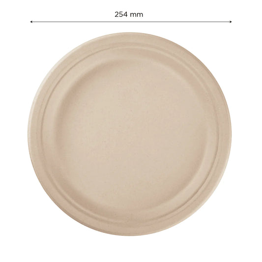 10" PFAS Free Compostable Bagasses Round Plates, Natural