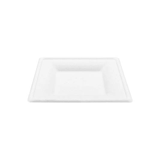 8" x 8" PFAS Free Bagasse Square Plate, White
