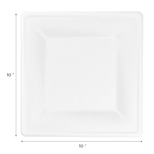 10"x 10" PFAS Free Bagasse Square Plate, White