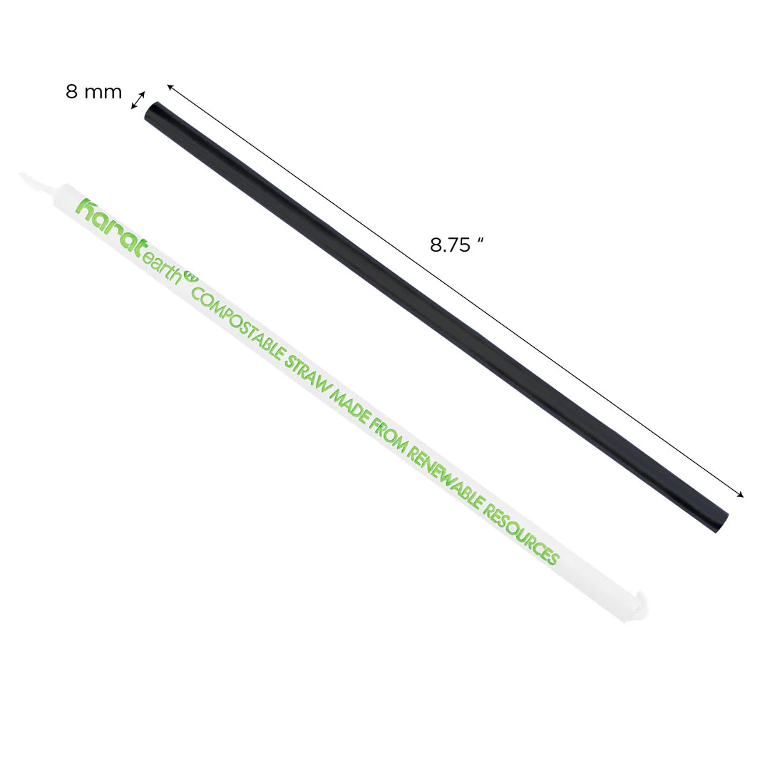 8.75" Giant PLA Straw (8mm) Paper Wrapped, Black